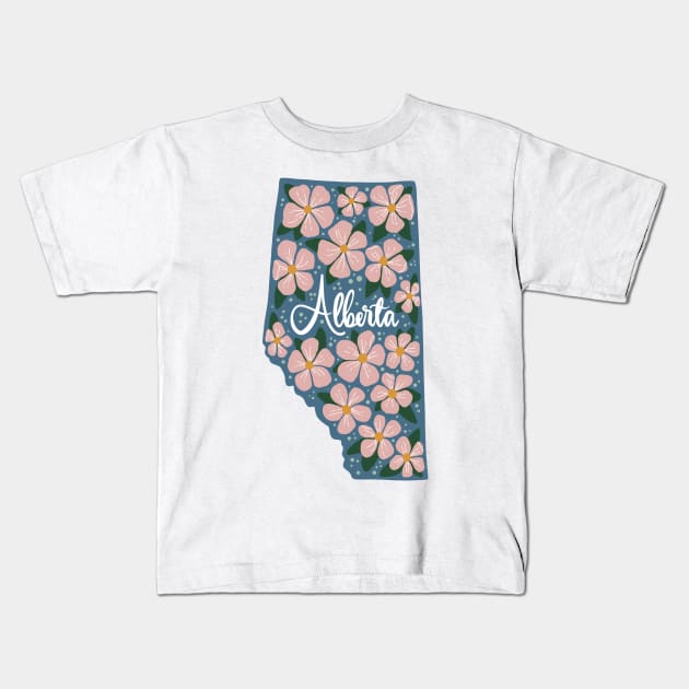 Alberta Wild Rose Hand Lettered Map Illustration Kids T-Shirt by NewBranchStudio